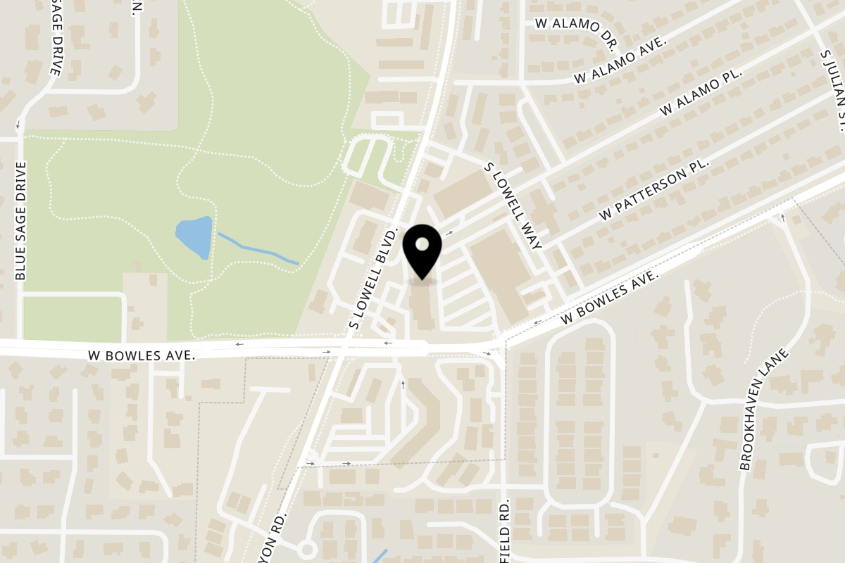 Map showing the location of Don Juan's Mexican Grill on 3625 W Bowles Ave Unit 15 in Littleton